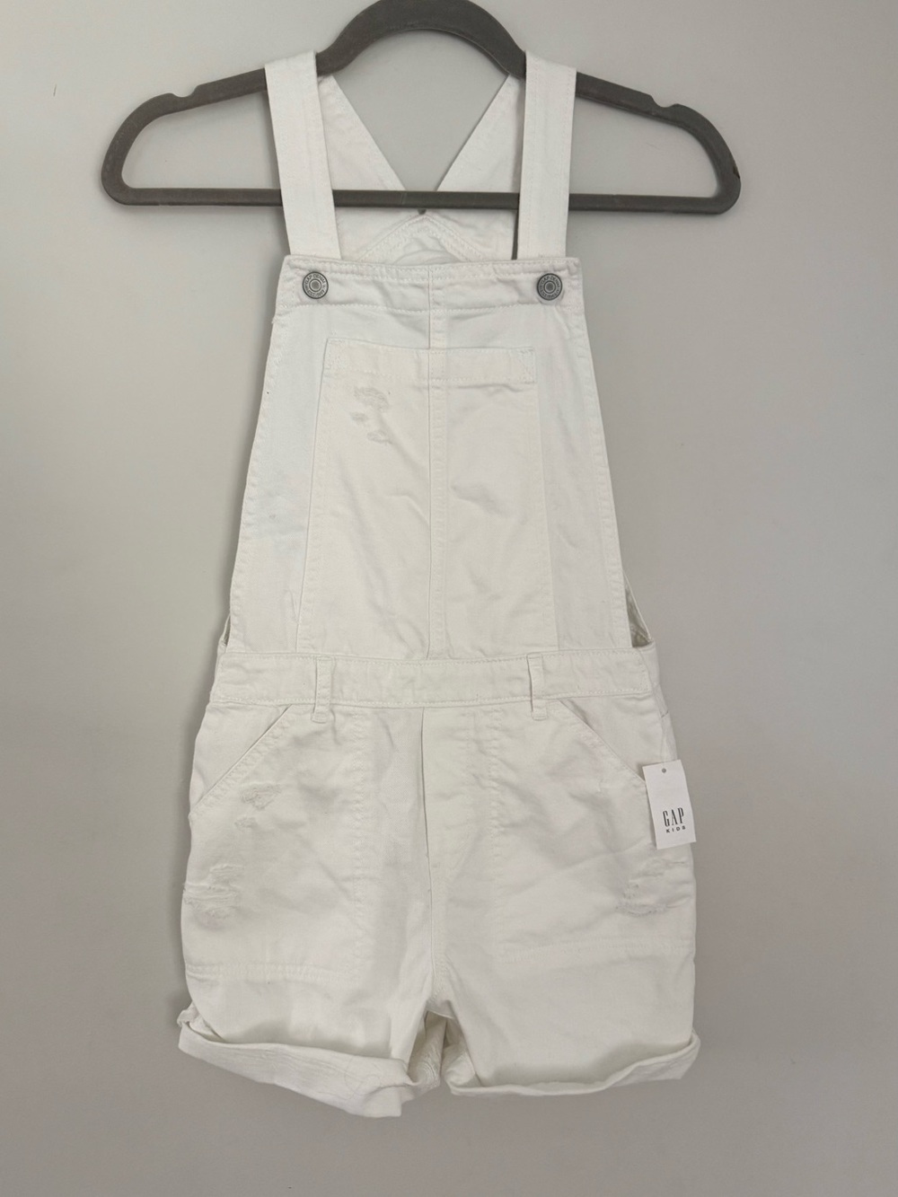 GAP Kids Girl’s White Denim Overalls Shorts Romper size 14 XL